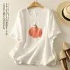Camiseta Pulôver Feminina Nova de Verão Estilo Vintage, Versátil com Estampa Artística, Manga Curta Casual Fina para Mulheres