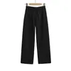 Calça Reta de Perna Larga Elegante com Forro de Lã Outono Calça de Outono Elástica de Cintura Alta Cor Lisa com Cadarço Calça Esportiva Casual para Mulheres
