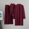 Conjunto de Tricô Estilo Preguiçoso Amazon Transfronteiriço para Mulheres Outono e Inverno Colete Sem Manga Suéter Cardigã Saia Conjunto de Três Peças