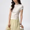 Camiseta Color Block Manga Curta 100% Algodão Penteado 40 Fios para Mulheres, Nova para o Verão, Modelagem Slim Fit, Ombro Normal, Gola Redonda, Camiseta Básica Top