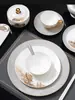 Juego de Plato y Tazón de Porcelana de Hueso, Vajilla de Lujo Estilo Chino para Salón Privado de Restaurante, Vajilla para Cocina de Hotel con Logo Personalizado