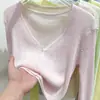 Cárdigan de punto fino color Manro Azul Menta con cuello en V, protector solar para mujer, prenda exterior de verano, chal para aire acondicionado, chaqueta corta