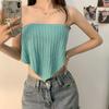 Camiseta sin tirantes irregular Spice Girl para mujer, estilo Hong Kong de verano, elegante, ajustada, de punto corto con parte superior color caramelo