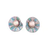 Pendientes Retro de Alta Gama Completamente Incrustados de Diamantes para Mujer, Pendientes de Perla de Concha, Diseño de Nicho, Nuevos Pendientes de Diamante Color Concha