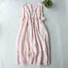 Vestido Artístico de Color Sólido Bordado de Cuello Redondo para Mujer en Verano, Cintura de Corbata Adelgazante, Vestido Elegante y de Estilo Hada de Longitud Media