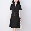 Vestido sudadera casual de moda con cuello polo y manga corta para mujer, ajuste holgado de verano, adelgazante, de longitud media, simple y elegante, talla grande