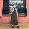 Falda de Mezclilla con Cordón Estilo Ropa de Trabajo con Bolsillo 2025 Gris de Cintura Alta con Abertura de Longitud Media Moda de Nicho para Mujer