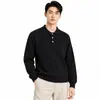 Camisa Polo de Malha com Gola Lapela em Sarja Estilo Old Money Masculina Suéter com Toque de Luxo Masculino Top Casual de Manga Longa Masculino Outono Inverno