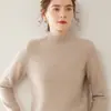 Suéter de Cachemira para Mujer Cuello Semi-Alto Engrosado Color Sólido Tejido Holgado Suéter Base Engrosado Cálido
