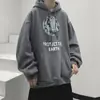 Moletom Masculino Primavera & Outono Cinza Solto Retrô Americano Estampado com Capuz Estilo Hong Kong Versátil Casual Casal Jaqueta Top