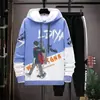 Sudadera de Otoño para Hombre de Manga Larga Estampada con Empalmes Pulóver Marca de Moda Atractivo con Capucha Traje Holgado Tops Juveniles
