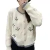 Cardigan de Crochê Tricotado com Design Retrô Doce Tridimensional Estilo Coreano para Primavera e Outono, Suéter Solto Macio Rombudo para Mulheres