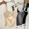 Camisole Sexy de Lã Outonal com Costas Vazadas e Acolchoamento de Látex Emagrecedor, Top Justo Sem Mangas