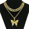 Explosões Europeias e Americanas Joias Hip Hop Colar Corrente Cubana de Micro Strass Feminino Conjunto Borboleta Grande Colar Corrente Clavicular