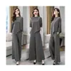 Conjunto de Calça Wide Leg Novo Estilo para Outono, Redutor de Idade, Cobre Barriga, Emagrecimento, Estiloso, Casual, Elegante Conjunto de Duas Peças