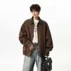 Jaqueta retro com lapela estilo Old Money para homens, nova coleção outono e inverno, estilosa e descolada, com um design único de gola em PU, jaqueta de trabalho de corte solto