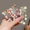 Flor de Rosa Dulce Cuentas Línea Telefónica Anillo para el Cabello Coleta Trenza Burbuja Artefacto Cuerda para el Cabello Trenzada Atar Adorno para la Cabeza Estilo Nuevo