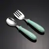 Directo de fábrica acero inoxidable cuchara tenedor infantil caricatura creativo suplemento alimenticio infantil Amazon 304 cuchara tenedor traje conveniente