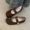 Zapatos Mary Jane retro Chuyuji para mujer con punta redonda y hebilla metálica, zapatos planos elegantes de gamuza, zapatos planos de corte bajo estilo ballet