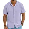 Camisa de Waffle Transpirable de Verano para Hombre Cuello Cubano Top Cardigan Casual de Manga Corta Transfronterizo Venta al por Mayor