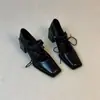 Couro Genuíno Velcro Francês Bico Quadrado Salto Alto Feminino Pés Não Cansam Retro Mary Jane Sapatos Pequenos de Couro Salto Bloco Decote Baixo Sapatos de Salto Único