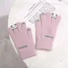 Outono e Inverno Luvas Quentes Femininas Estudantes Versão Coreana Fofas Forradas de Lã Espessas Ciclismo Cinco Dedos À Prova de Frio Touchscreen Algodão
