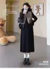 Conjunto de vestido de maternidad con chaleco vintage estilo francés, nuevo modelo de otoño 2026, elegante y adelgazante, vestido de retazos de terciopelo de alta gama