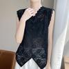 Encaje Ganchillo Diseño Nicho Top Retro Satén Cuello en V Chaleco Cárdigan Sin Mangas para Mujer 25º Verano Nuevo Estilo