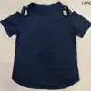 Top Elegante Sólido Estilo Americano Vazado Slim-Fit Sexy Exportação Amazon Primavera/Verão Ombro a Ombro Gola Redonda Manga Curta Camiseta