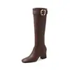 Botas finas de tacón alto de 6,5 cm para mujer, botas largas elásticas, nuevo estilo de invierno, punta redonda, tacón grueso, botas hasta la rodilla, botas de caña alta para mujer