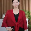 Xale de tricô brilhante, com trama vazada e padrão de losangos, para outono e inverno, para mulheres; um cardigã externo festivo para mães de meia-idade usarem em casamentos e celebrações; perfeito para combinar com vestidos formais