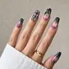 Unhas Postiças Vestíveis, Estilo Comércio Exterior, Longas em Formato Escada Francesas com Borda Branca, Florais Degradê, 24 Peças, Artesanais Puros, Comprimento Médio, Atacado