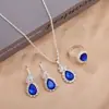 Europeo y Americano Nuevo Comercio Exterior Más Vendido Cadena de Plata Forma de Gota Conjunto de Aleación Collar de Cristal Pendientes Anillo Joyería Al Por Mayor