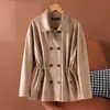 El más vendido del otoño: Gabardina de Doble Botonadura con Cinturón de Cordón de Piel de Cordero, Chaqueta de Cuero Holgada para Mujer, Abrigo de Piel de Cordero