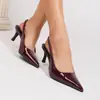 Sandálias de salto agulha sexy estilo francês em couro envernizado cor bordô 6 CM bico fino bico fechado salto alto sapatos de salto alto simples e estilosos salto silencioso
