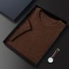 Prenda de Primera Línea para Hombre de Cachemira Suave Top Jersey de Cuello Redondo Manga Corta de Color Sólido Corto Suéter de Punto Casual Holgado