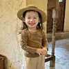 Camiseta de estilo coreano para niña, nuevo modelo de primavera y otoño, camiseta base de color liso para bebés, top elegante y versátil de manga larga para niños