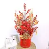 Mudanza a la Casa, Cubo de Frutas de la Fortuna, Decoración con Arreglo Floral, Cubo de Bendición Floral de Nochevieja con Frutas Rojas, Fabricante de Cubo de Abrazo de Año Nuevo con Frutas Rojas