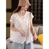 Verano 2026 Nuevo Chaleco de Algodón Holgado Camisa de Manga Corta Ropa Exterior Cardigan de Lunares que Reduce la Edad Moda Transfronteriza para Mujer