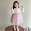 Conjunto de Dos Piezas para Niña de Primavera y Otoño Vestido de Gasa con Pastel de Rosas 2026 Nuevo Elegante Vestido de Princesa Estilo Little Chanel Ropa para Niños