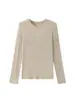 Camiseta base ligera de cachemira de manga larga para mujer, nuevo modelo otoño e invierno 2026, cuello redondo, corte ajustado, top casual versátil