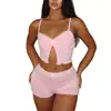 Pijama de Costilla Estilo Europeo y Americano Transfronterizo para Mujer, Lencería Sexy de Verano con Lazo, Camisola de Lencería, Shorts, Ropa de Casa con un Toque de Lujo