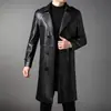 Chaqueta de Cuero para Hombre Leishibote 2026 Otoño/Invierno Nueva Larga Doble Botonadura Cuello de Solapa Gabardina de Cuero Urbana Chaqueta de Moda