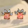 Pendientes de huellas de corazón de melocotón blanco de AliExpress transfronterizos, garras pequeñas, para mujer, pendientes Aobao, joyería de moda, venta al por mayor