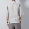 Camisa de Lino para Hombre de Manga Corta con Costuras de Color Contrastante, Estilo Verano 2026, Camiseta Holgada Transpirable, Camisa de Algodón y Lino, Moderna