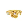 Anel de flor rosa banhado a ouro com diamantes brilhantes para mulheres, design de nicho ins, versátil, de alta qualidade, vintage, anel de dedo indicador de luxo leve