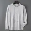 Moletom com capuz de lã pura masculina, moletom com capuz de corte solto, suéter de tricô, novo top versátil macio de manga longa casual para outono e inverno