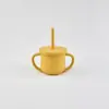 Taza de Agua de Silicona para Niños, Taza de Leche, Taza Resistente a Caídas, Taza con Doble Asa, Taza con Popote para Beber, Taza para Beber, Taza de Leche para Niños