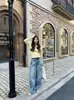 [Plataforma T] Nuevos Pantalones de Pierna Ancha Lavados y Desgastados de Mezclilla para Mujer 1603 Primavera y Otoño 2026 de la Plataforma T