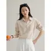 Camisa de Manga Larga a Cuadros con Solapa Retro Ge Ming para Mujer Otoño Guangzhou Trece Líneas Camisa Holgada para el Trabajo S1083F